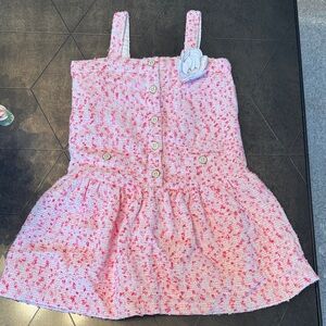 Pink and White Tweed Dress with Floral Accent